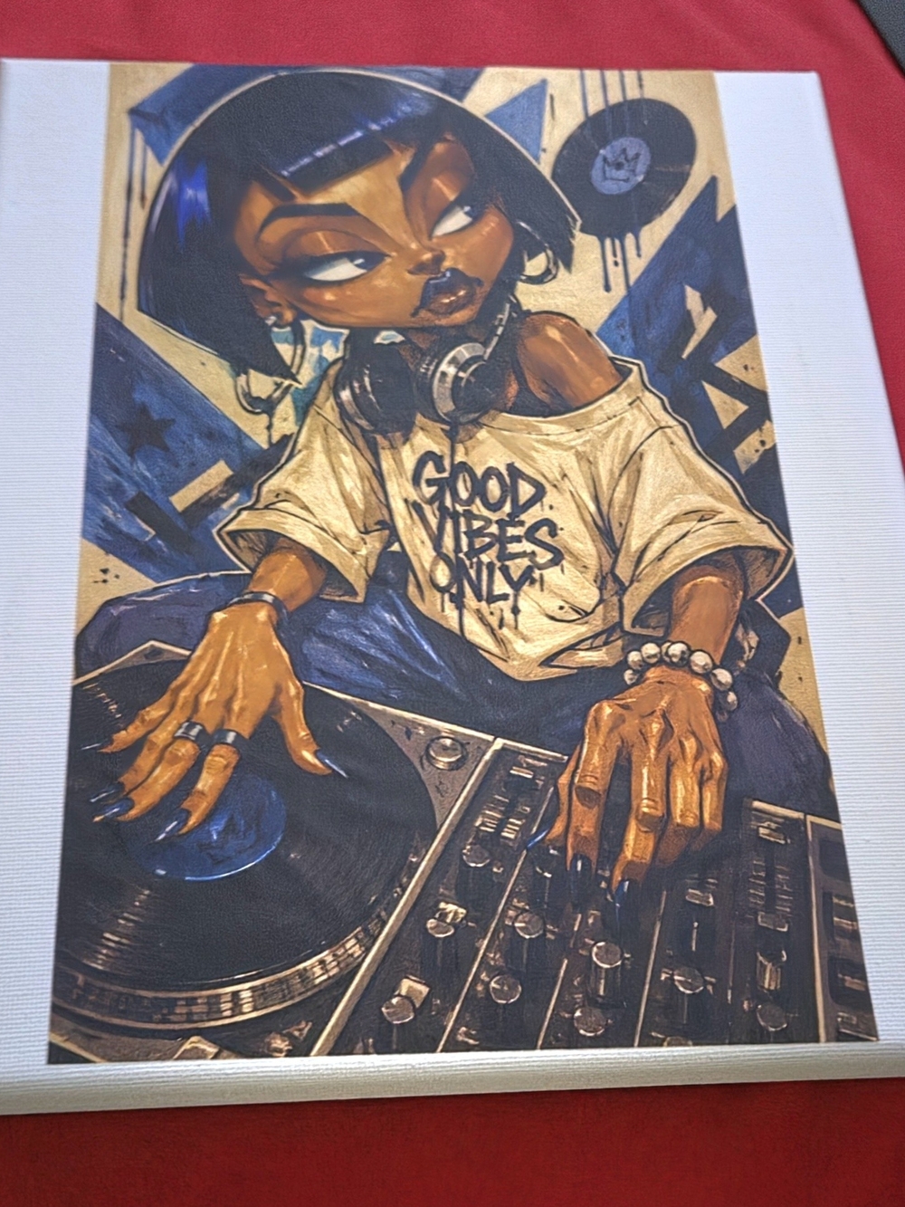 8x10 Custom Urban DJ Girl Canvas Art Print - Gold & Blue